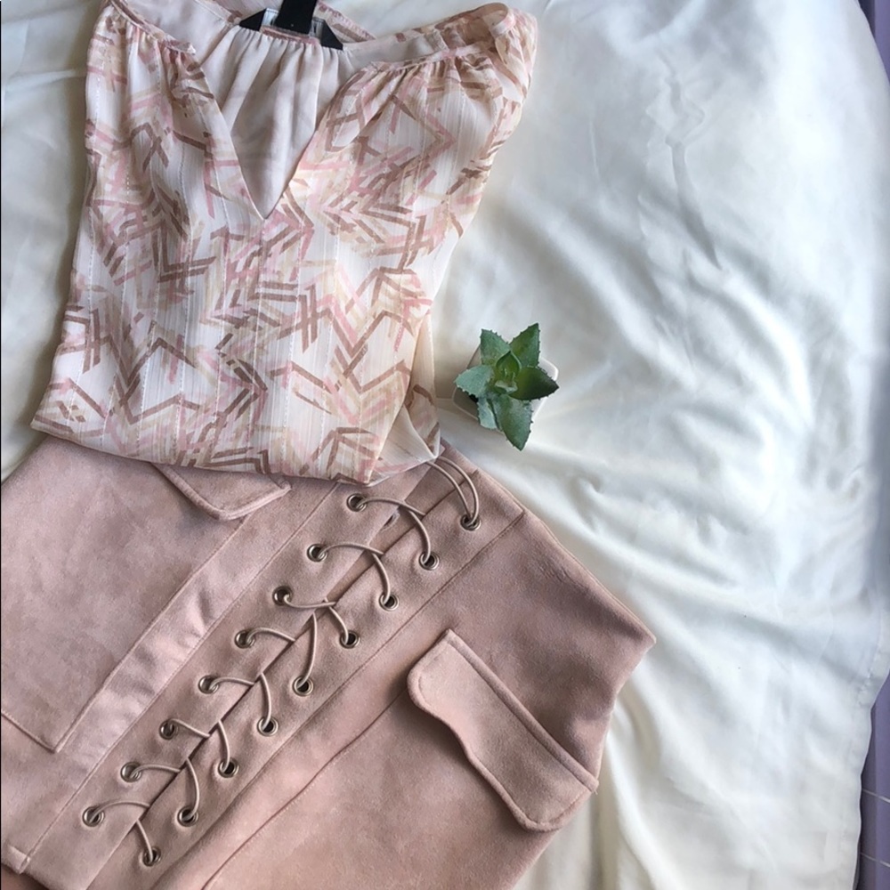 Camel lace up front Skirt